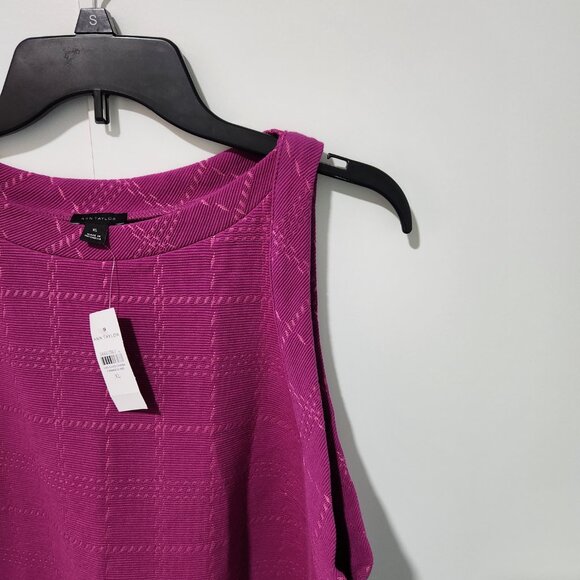 Ann Taylor NEW Magenta Purple Textured Plaid with Pink  Blouse Top Tank - XL - Picture 5 of 8